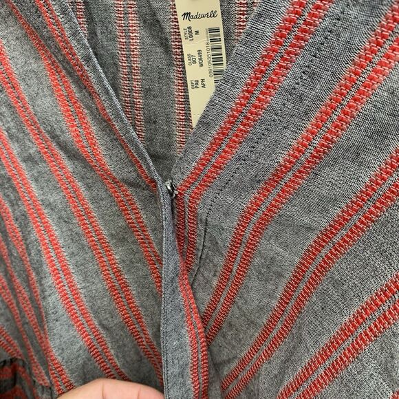Madewell Striped Bubble-Sleeve Peplum Top Gray Medium NWT - Picture 4 of 6